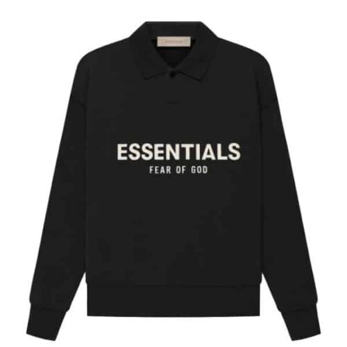 essentials-fear-of-god-long-sleeve-polo-sweatshirt-black-front