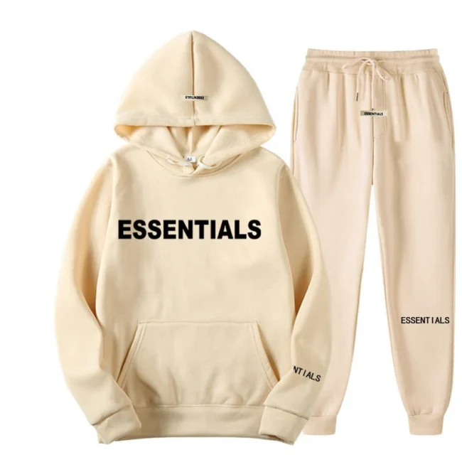 fear of god essentials tracksuit beige